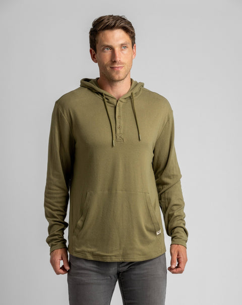 LIV Outdoor - Men's Stretch Flannel Hooded Henley - Home & Well