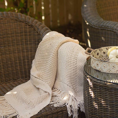 Knitted Cream Cotton Throw Blanket