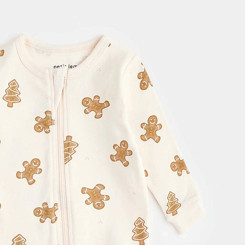 Gingerbread Print on Pink Peony Sleeper | Petit Lem - Home & Well