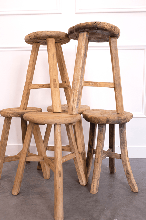 Luxe B Co - Vintage Elm Wood Round Stool Bench - Home & Well