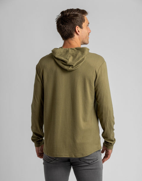 LIV Outdoor - Men's Stretch Flannel Hooded Henley - Home & Well