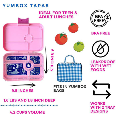 Yumbox - Leakproof Yumbox Tapas Bento Box( Capri Pink) 5 Compartment