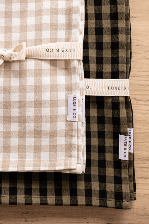 Luxe B Co - Beige Gingham Kitchen Dish Towels Luxe B Co. Set of 2 - Home & Well