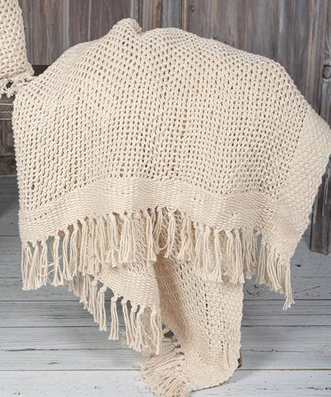 Knitted Cream Cotton Throw Blanket