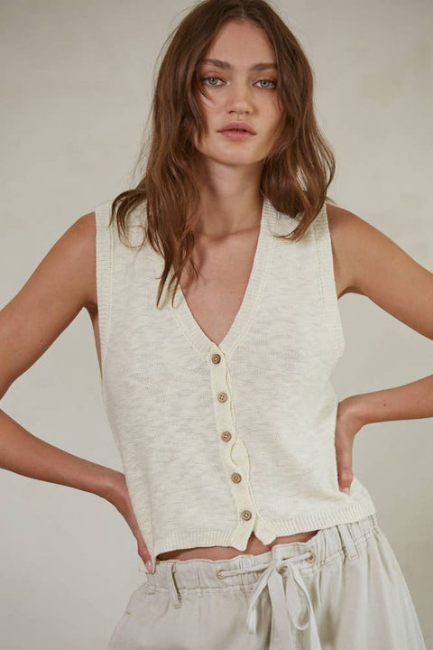 By Together - W1622 | Knit Sweater Buttondown V-Neck Vest - Home & Well
