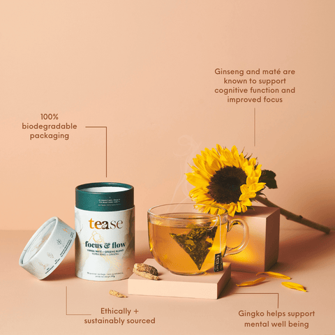 Tease | Wellness Tea Blends + Accessories - Focus & Flow Adaptogen Ginseng + Ginkgo Superfood Tea Blend - Home & Well