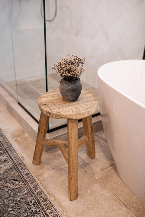Luxe B Co - Vintage Elm Wood Round Stool Bench - Home & Well