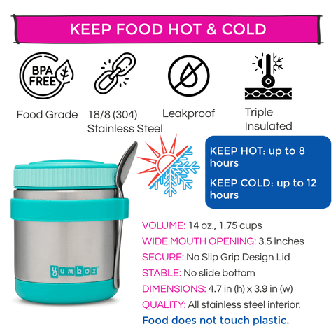 Yumbox - Thermal Food Jar for Hot Lunch - Yumbox Zuppa with Spoon an