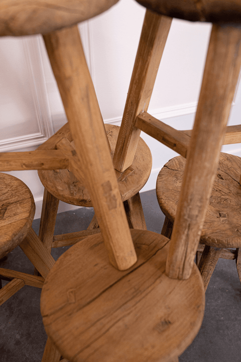 Luxe B Co - Vintage Elm Wood Round Stool Bench - Home & Well