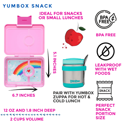 Yumbox - Snack Size Small Bento Lunch Box Power Pink (Rainbow)