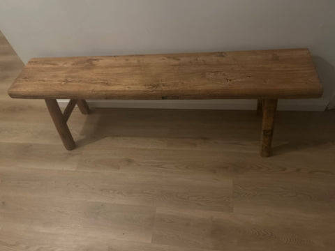 Large Wooden Bench 59 in, Natural Recycled Elmwood