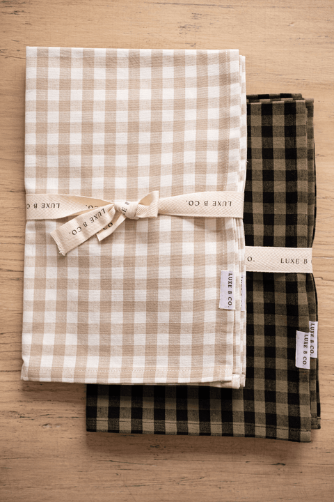 Luxe B Co - Beige Gingham Kitchen Dish Towels Luxe B Co. Set of 2 - Home & Well