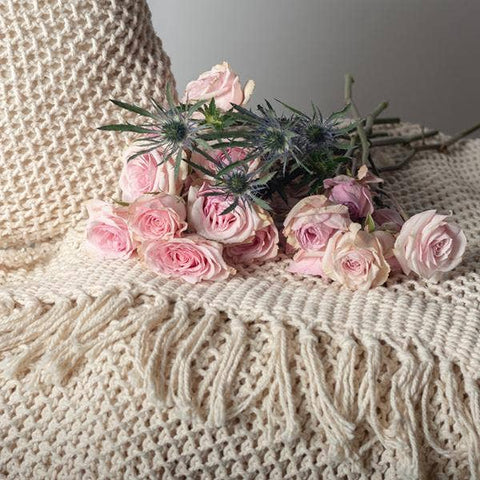 Knitted Cream Cotton Throw Blanket