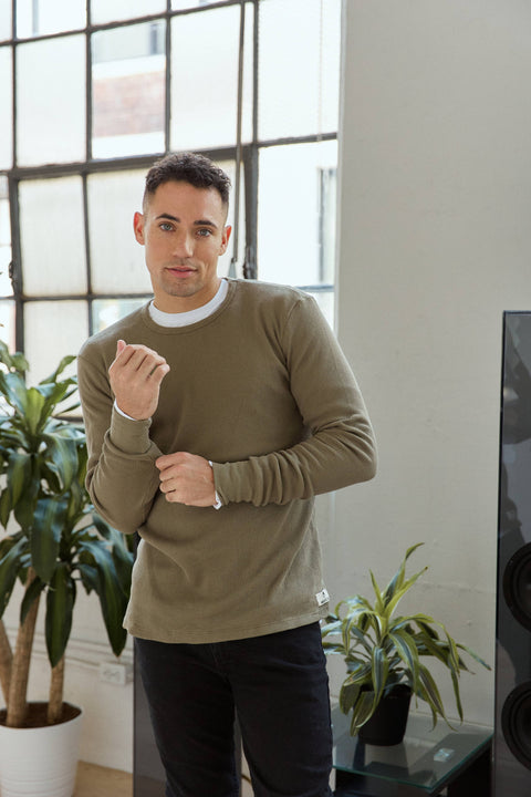 Wolfe Co. Apparel and Goods® - Olive Straight Hem Waffle Knit - Home & Well