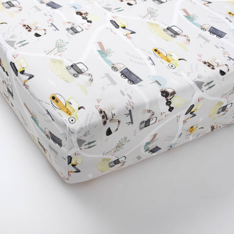 Early Grey - Bamboo Crib Sheet - Diggers - Home & Well