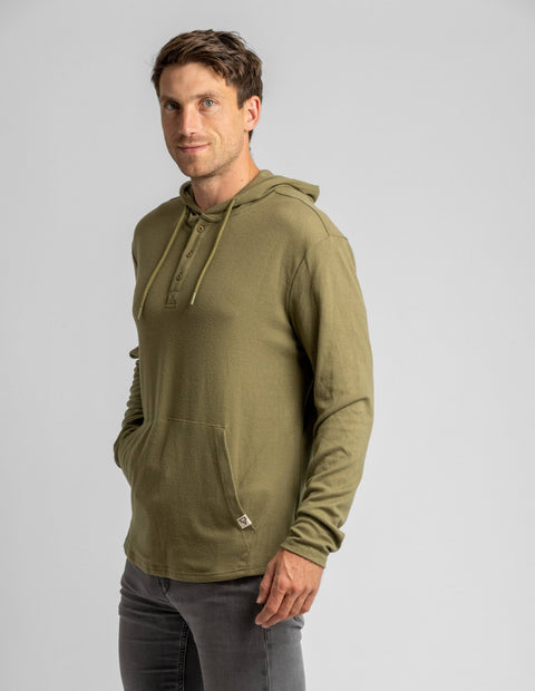 LIV Outdoor - Men's Stretch Flannel Hooded Henley - Home & Well