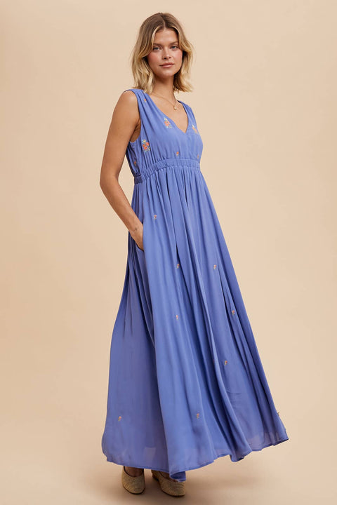 In Loom - VISCOSE ALL OVER EMBROIDERED SLEEVELESS MAXI DRESS - Home & Well