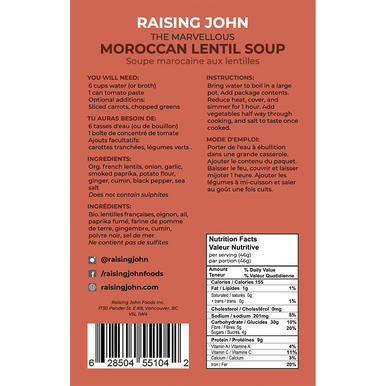 Raising John - Morrocan Lentil Soup Mix - Serves 4 - Home & Well