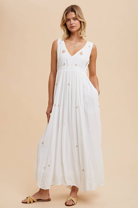 In Loom - VISCOSE ALL OVER EMBROIDERED SLEEVELESS MAXI DRESS - Home & Well