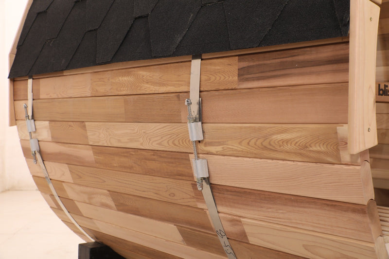 Blisspod | Prague | Canadian Red Cedar Outdoor Steam Barell Sauna, 2-4 / 4-6 persons with Full Glass Back & 2 front Porch seats