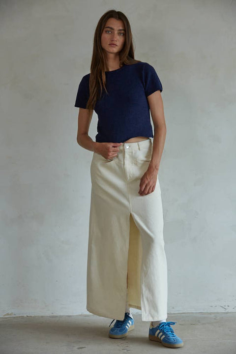 By Together - L7480 | Woven Cotton Corduroy Flare Maxi Skirt