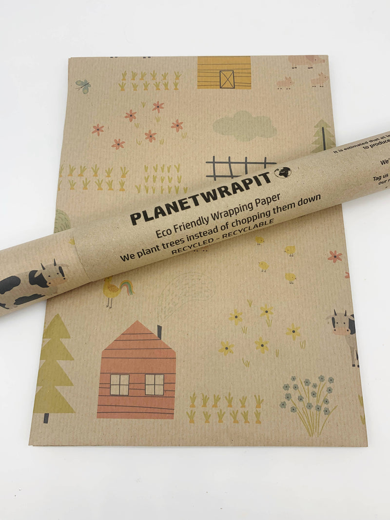 PlanetWrapIt - Farm Day Recycled Kraft Gift Wrapping Paper - Home & Well 