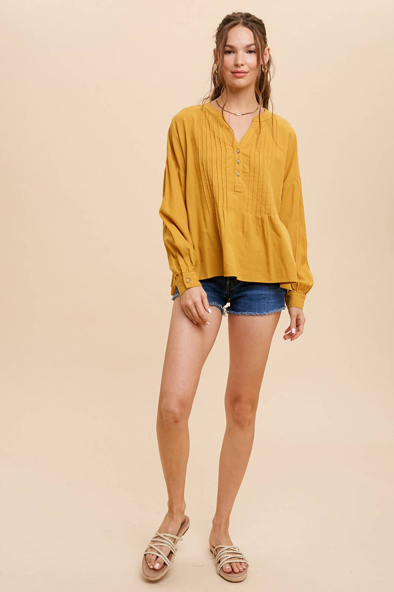 In Loom - 3/4 PLACKET BUTTON DOWN WITH PINTUCK - Home & Well