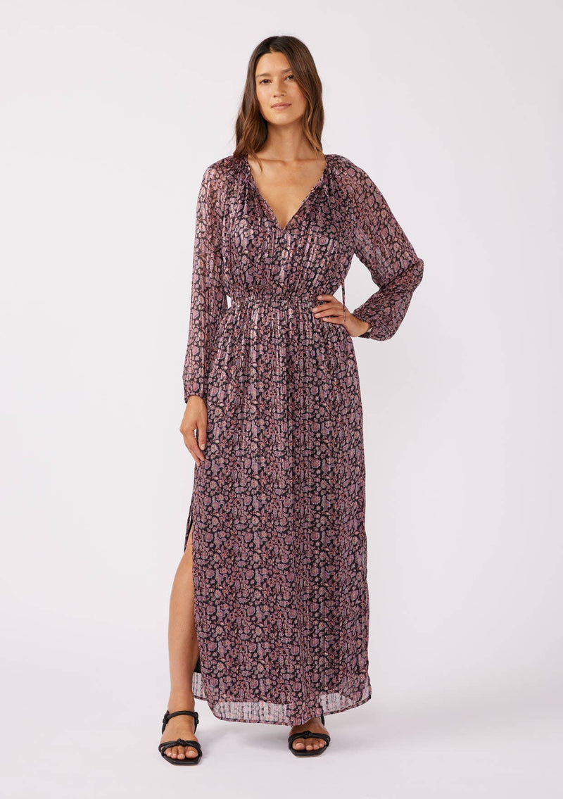 Lovestitch - Floral Chiffon Maxi Dress with Side Slits - Home & Well