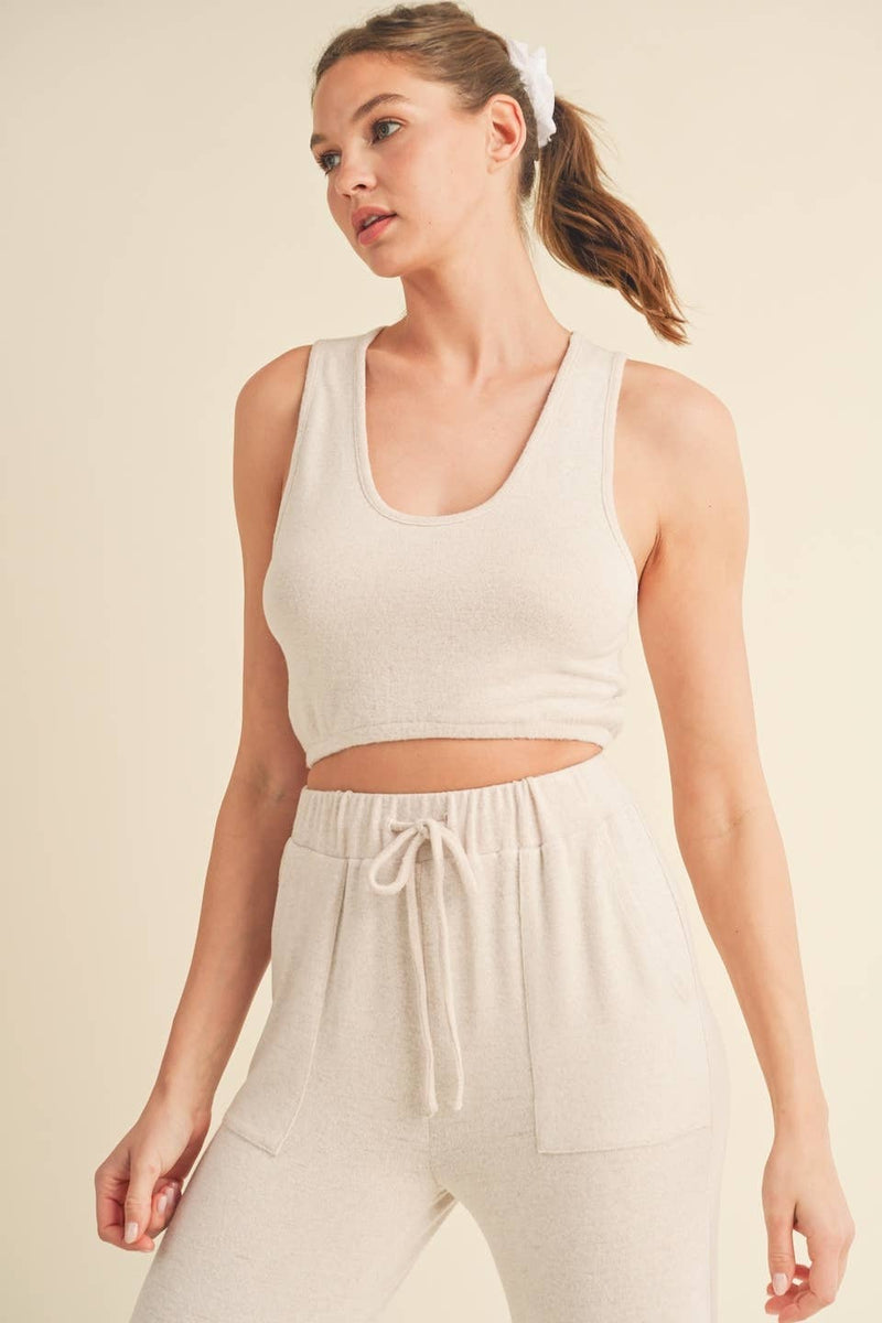 Soft Brushed Hacci Lounge Tank and Pants Set - Home & Well 