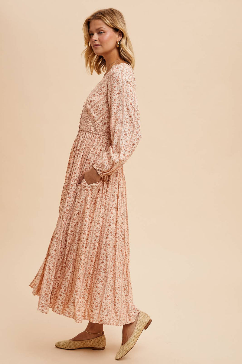 In Loom - SMOCKED FLORAL MAXI DRESS - Home & Well