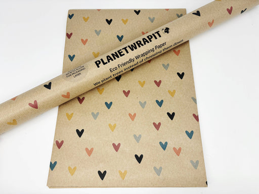 PlanetWrapIt - Colourful Hearts Recycled Kraft Wrapping Paper Gift Wrap - Home & Well 