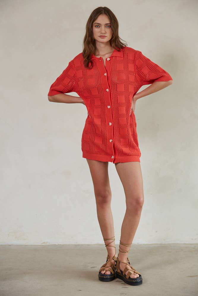 By Together - W1639 | Knit Cotton Sweater Cardigan Mini Dress - Home & Well