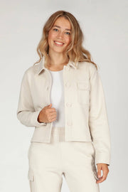 Jenni premium fleece relaxed overshirt in bone - Home & Well 