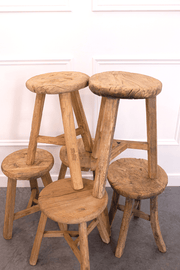 Luxe B Co - Vintage Elm Wood Round Stool Bench - Home & Well 