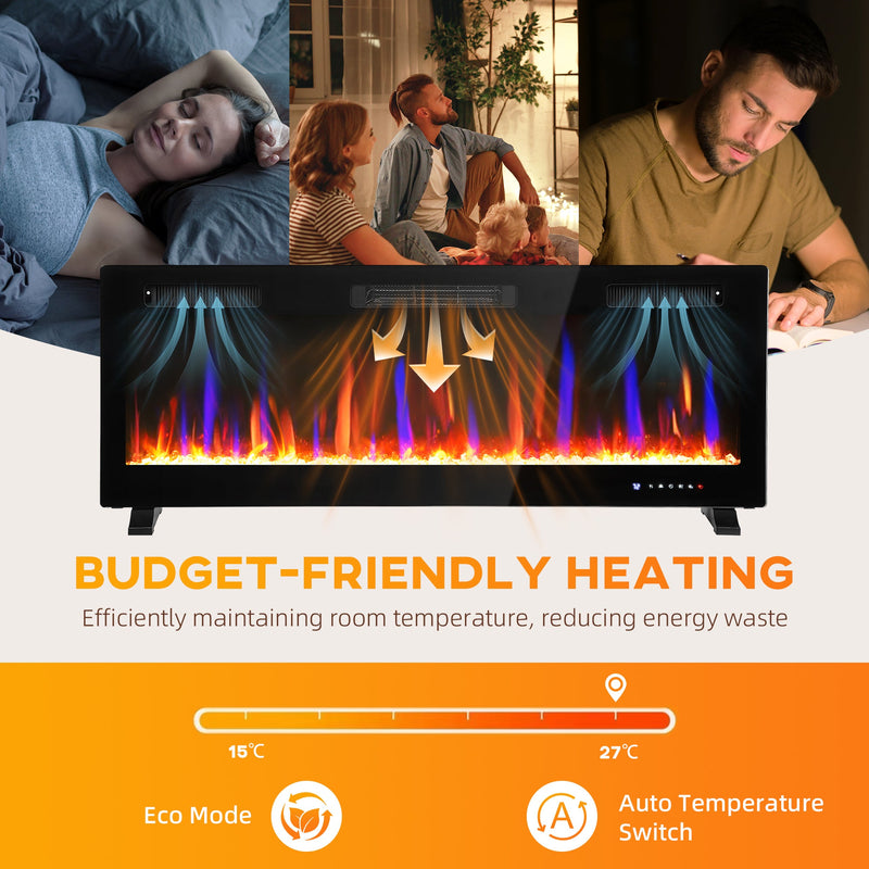 Marley 50" Thin Freestanding/Wall Mounted Electric Fireplace Heater with Eco Mode