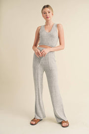 Soft Brushed Hacci Lounge Tank and Pants Set - Home & Well 