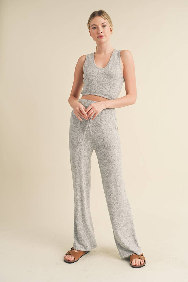 Soft Brushed Hacci Lounge Tank and Pants Set - Home & Well 
