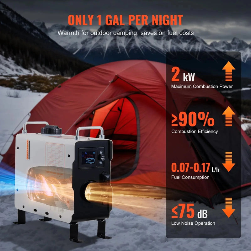 VEVOR 2KW Diesel Heater, All-in-One Diesel Air Heater with Bluetooth, Remote & Display, Portable for Vehicles