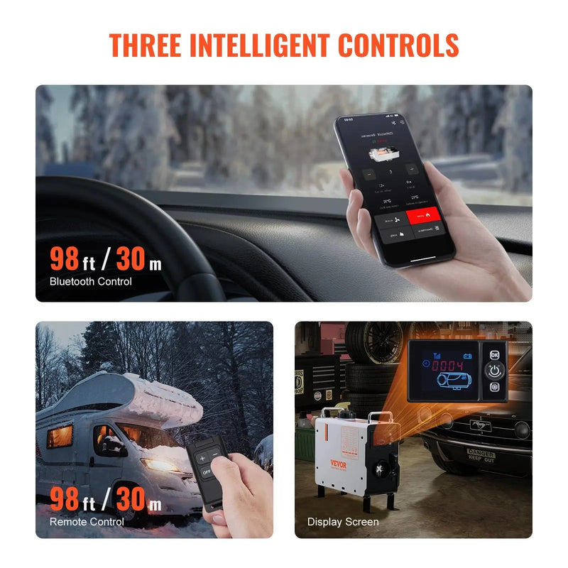 VEVOR 2KW Diesel Heater, All-in-One Diesel Air Heater with Bluetooth, Remote & Display, Portable for Vehicles