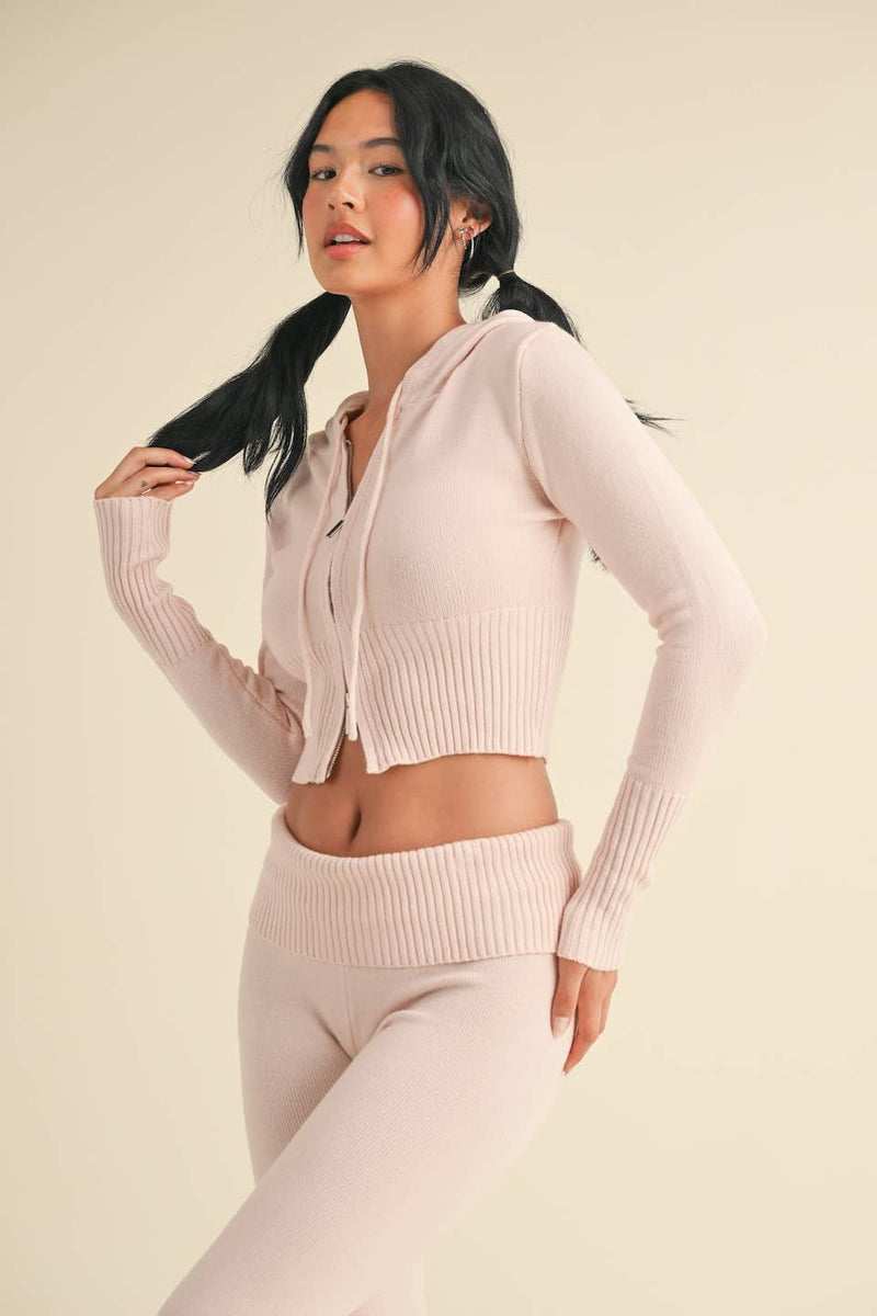 KIMBERLY C - Slim Fit Zip Up Knit Sweater Hoodie - Home & Well 