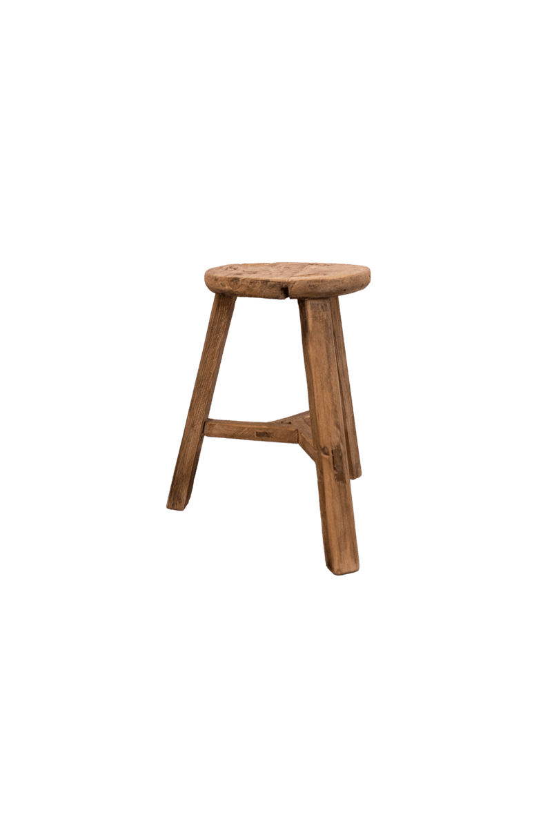 Luxe B Co - Vintage Elm Wood Round Stool Bench - Home & Well 