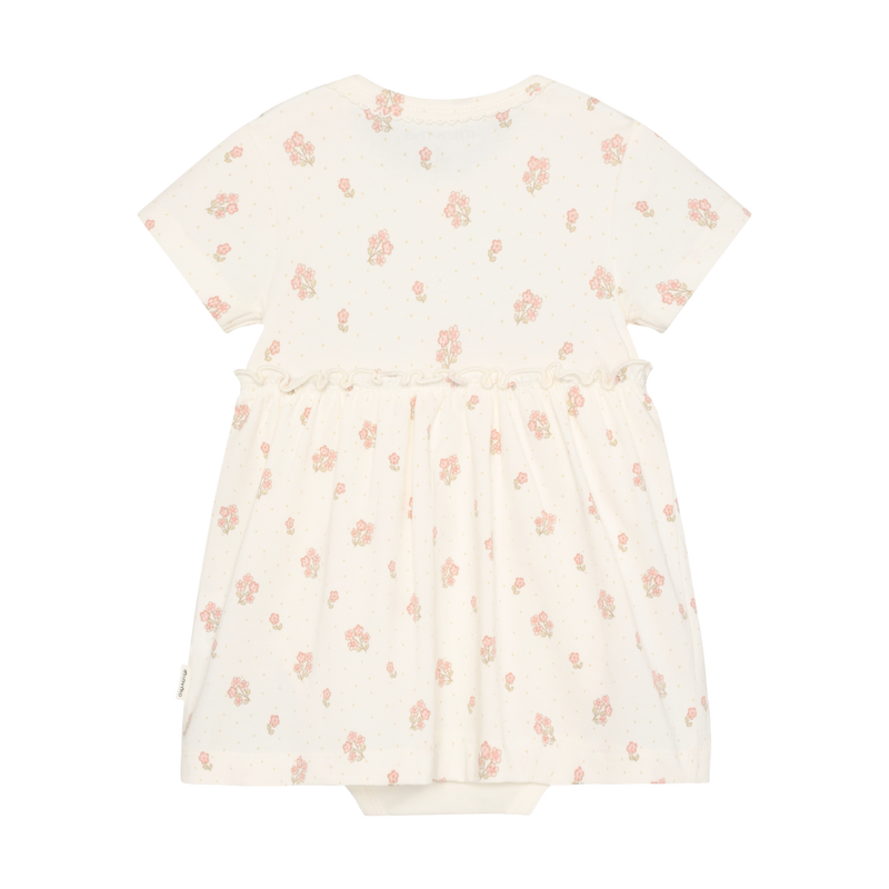 Dress with Bodysuit | Pink Floral on Off-White  | Minymo