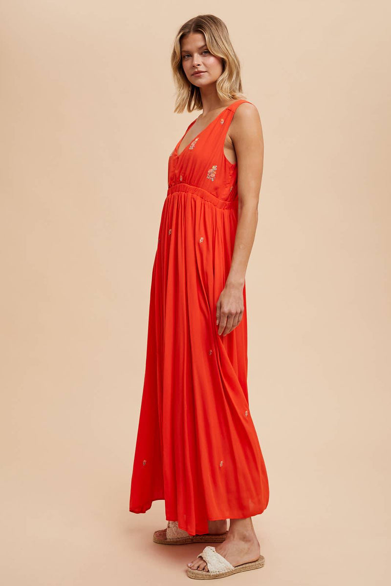 In Loom - VISCOSE ALL OVER EMBROIDERED SLEEVELESS MAXI DRESS - Home & Well