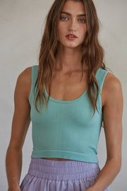 By Together - S1050N | Seamless Sleeveless UV Neck Reversible Tank Top - Home & Well