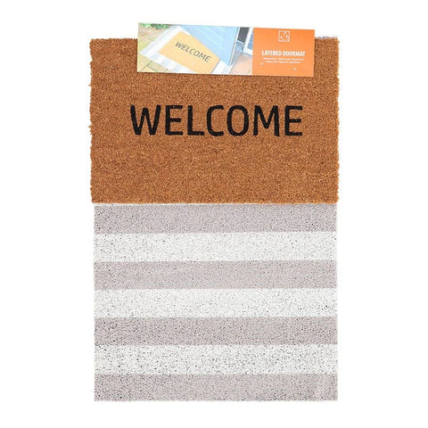 Hello Door Mat - Layered Set Checked Pattern