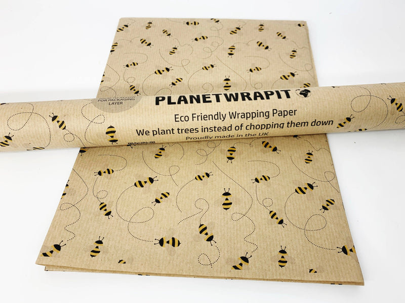 PlanetWrapIt - Bee Recycled Kraft Wrapping Paper Gift Wrap - Home & Well 
