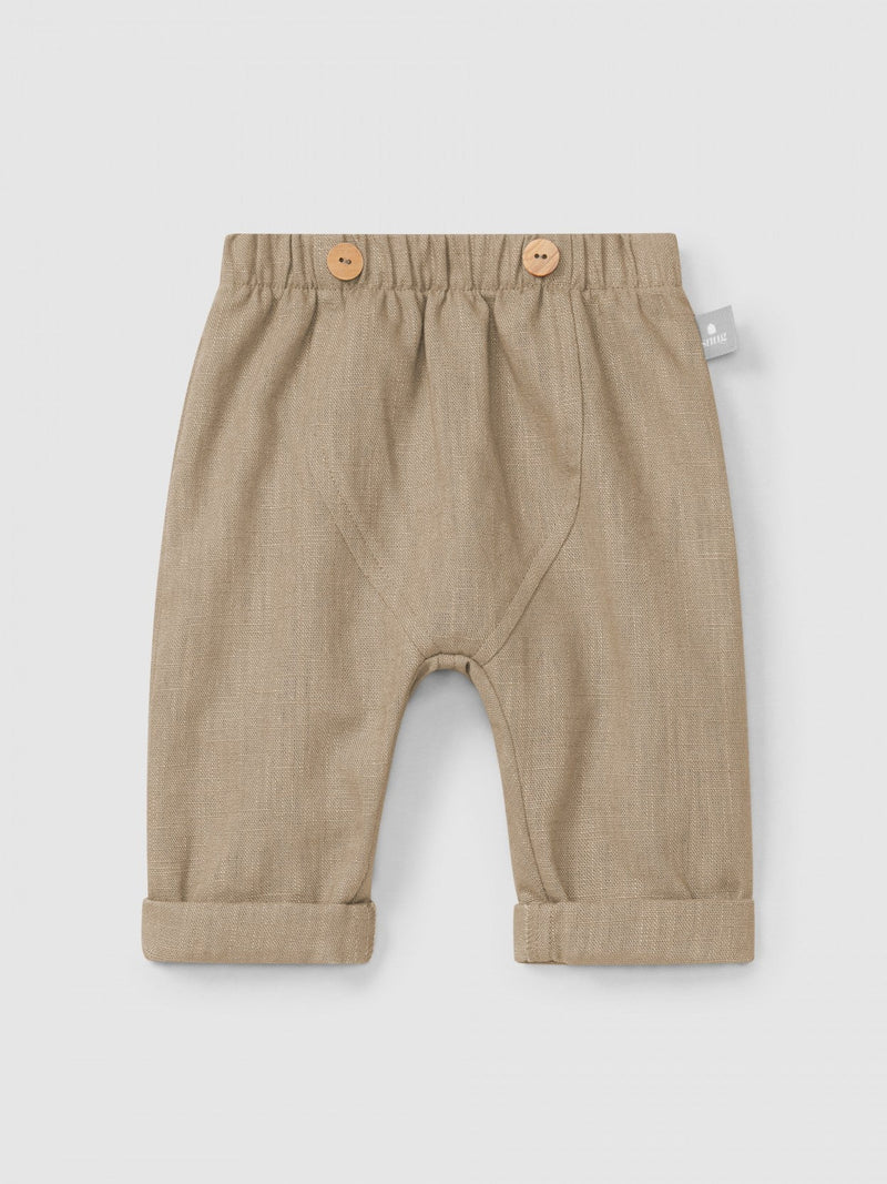 Plain pull-up pants in linen with cotton | Coffee | Snug