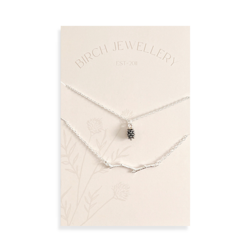 Silver Pine Cone & Branch Necklace Set
