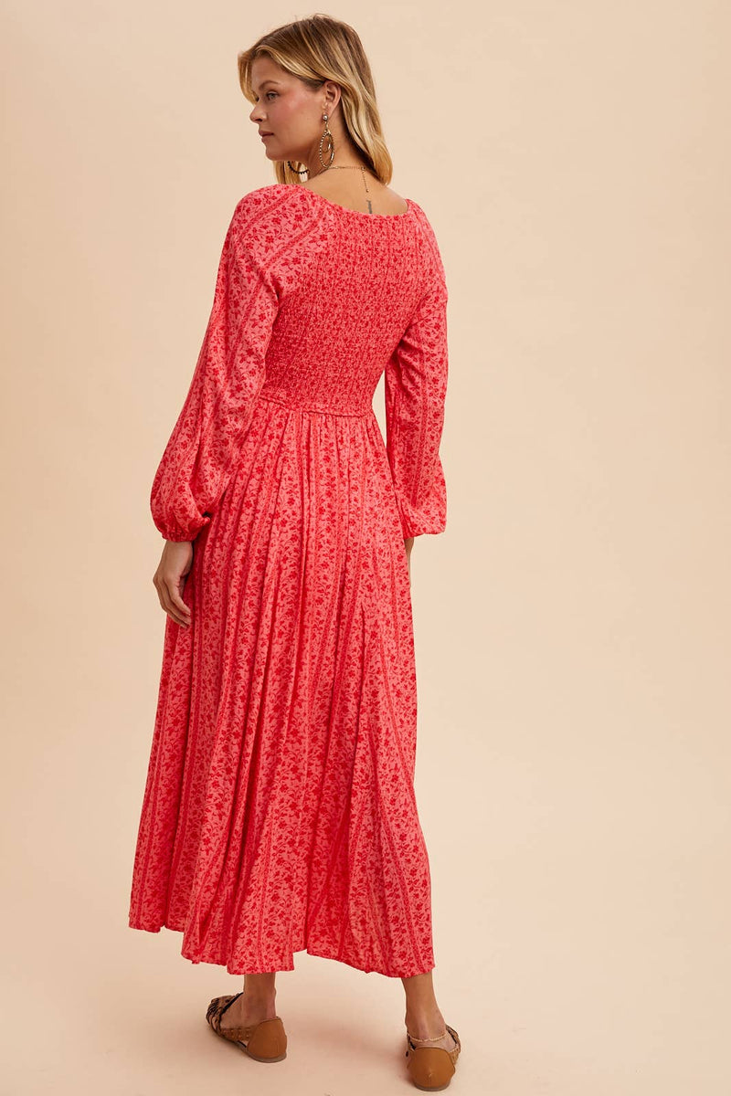 In Loom - SMOCKED FLORAL MAXI DRESS - Home & Well