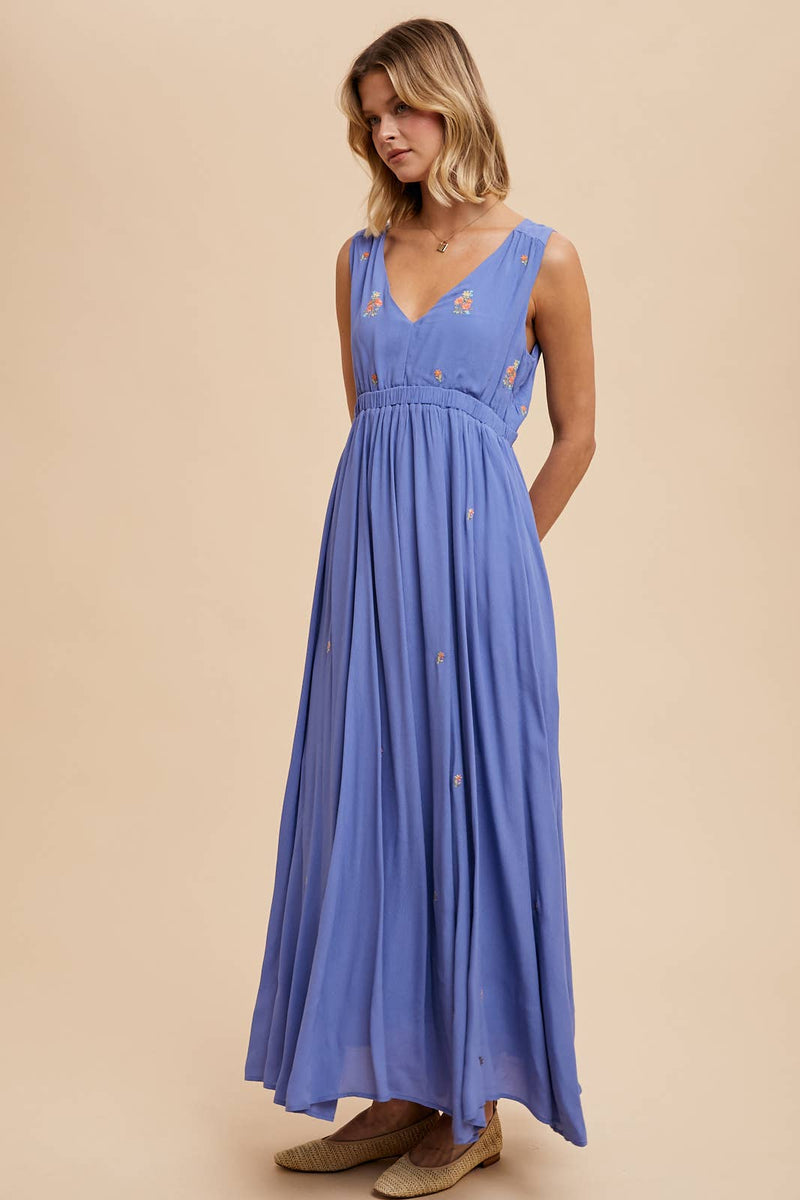In Loom - VISCOSE ALL OVER EMBROIDERED SLEEVELESS MAXI DRESS - Home & Well